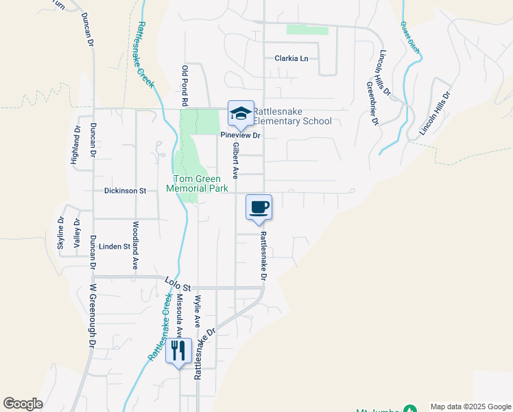 map of restaurants, bars, coffee shops, grocery stores, and more near 2558-2598 Rattlesnake Drive in Missoula