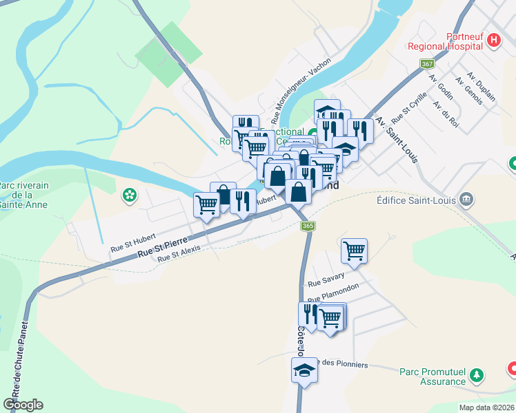 map of restaurants, bars, coffee shops, grocery stores, and more near 149 Rue Saint Hubert in Saint-Raymond