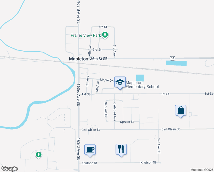 map of restaurants, bars, coffee shops, grocery stores, and more near 316 Maple Drive in Mapleton