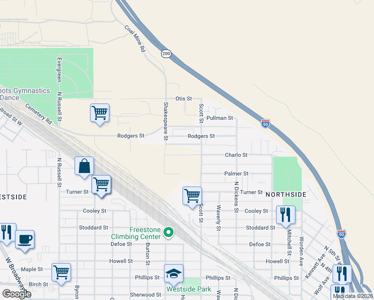 map of restaurants, bars, coffee shops, grocery stores, and more near 1701-1799 Scott Street in Missoula