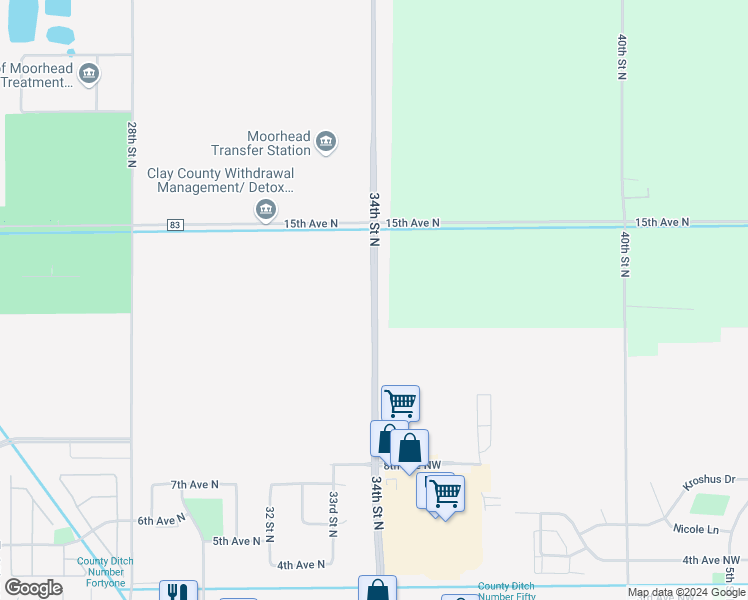 map of restaurants, bars, coffee shops, grocery stores, and more near 5526 Kroshus Drive in Dilworth