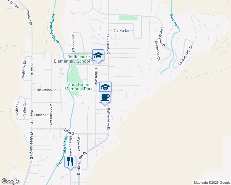 map of restaurants, bars, coffee shops, grocery stores, and more near 1359 Dickinson Street in Missoula