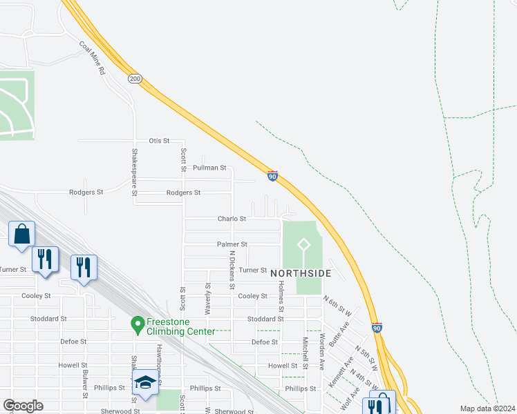 map of restaurants, bars, coffee shops, grocery stores, and more near 720 Charlo Street in Missoula