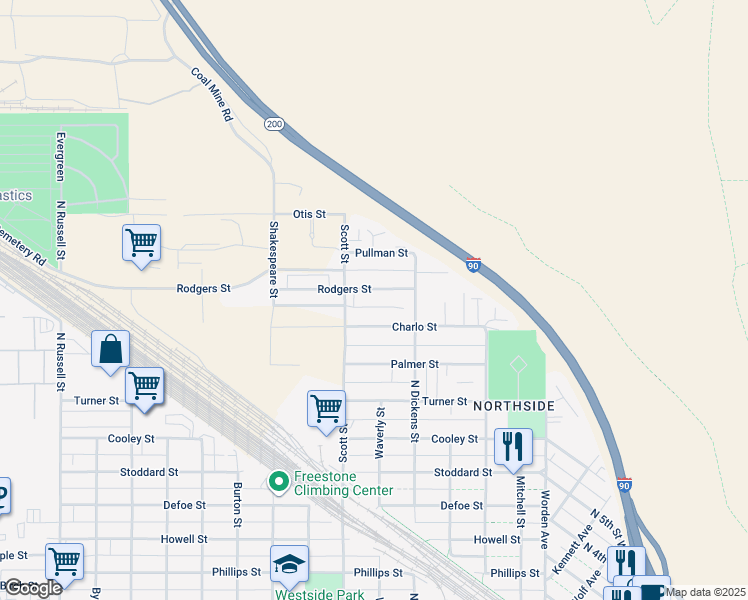 map of restaurants, bars, coffee shops, grocery stores, and more near 1000 Charlo Street in Missoula