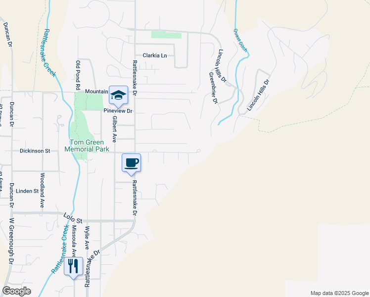 map of restaurants, bars, coffee shops, grocery stores, and more near 1501-1699 Dickinson St in Missoula