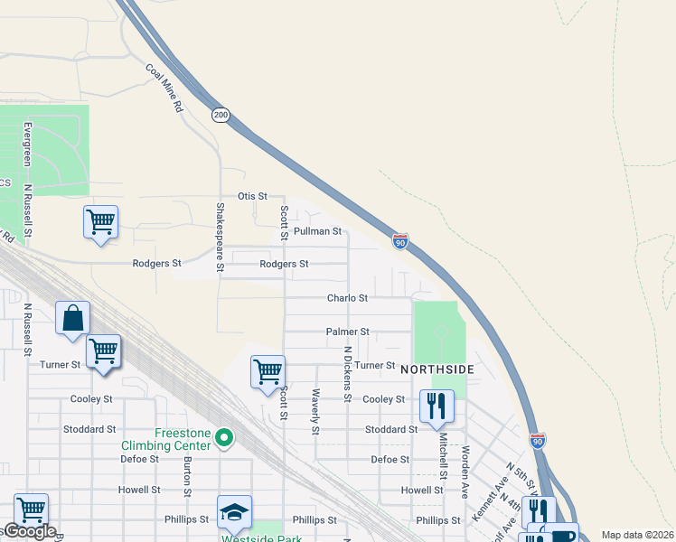 map of restaurants, bars, coffee shops, grocery stores, and more near 838 Charlo Street in Missoula