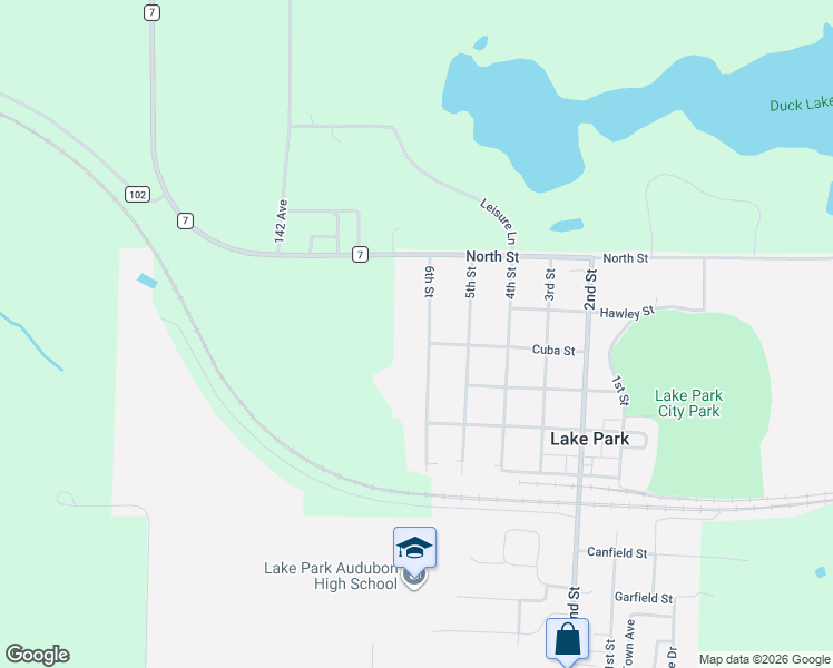 map of restaurants, bars, coffee shops, grocery stores, and more near 208 Cuba Street in Lake Park
