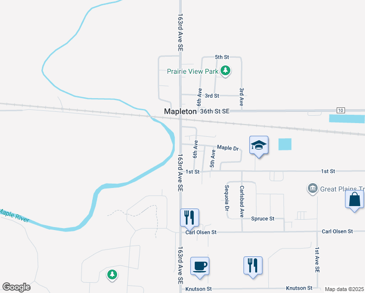 map of restaurants, bars, coffee shops, grocery stores, and more near in Mapleton