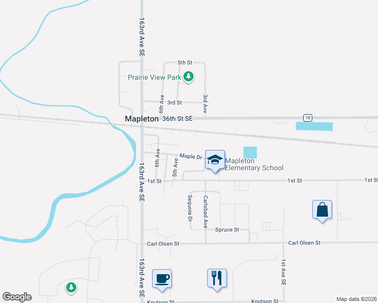 map of restaurants, bars, coffee shops, grocery stores, and more near 405 Maple Dr in Mapleton
