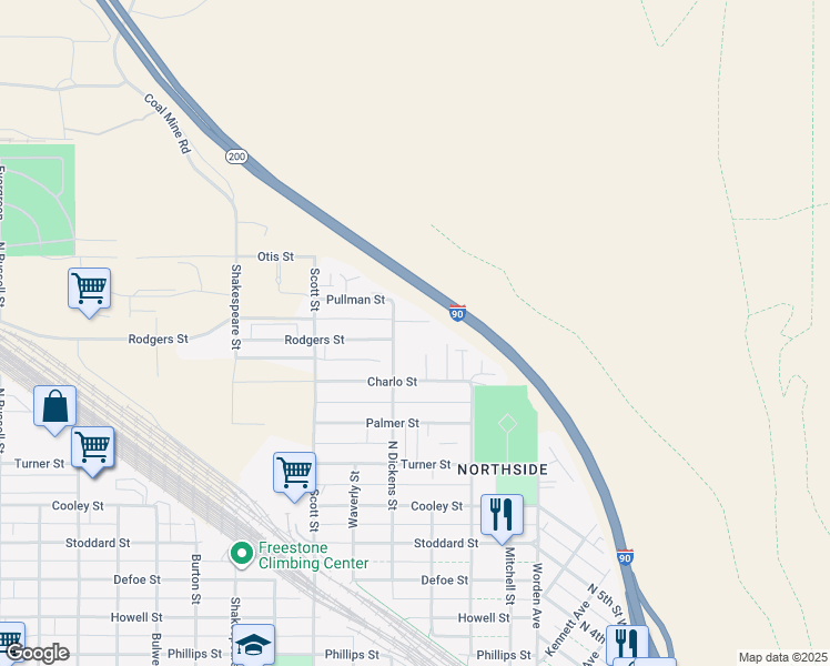map of restaurants, bars, coffee shops, grocery stores, and more near 821 Rodgers Street in Missoula