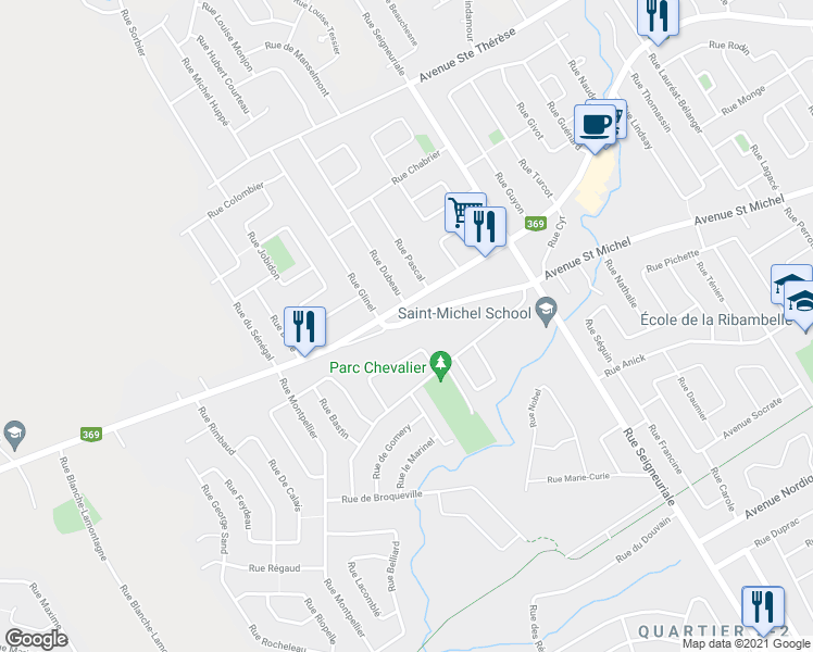 map of restaurants, bars, coffee shops, grocery stores, and more near 94 Avenue Saint Michel in Québec