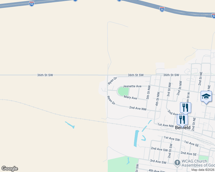 map of restaurants, bars, coffee shops, grocery stores, and more near 403 Ryan Drive in Belfield