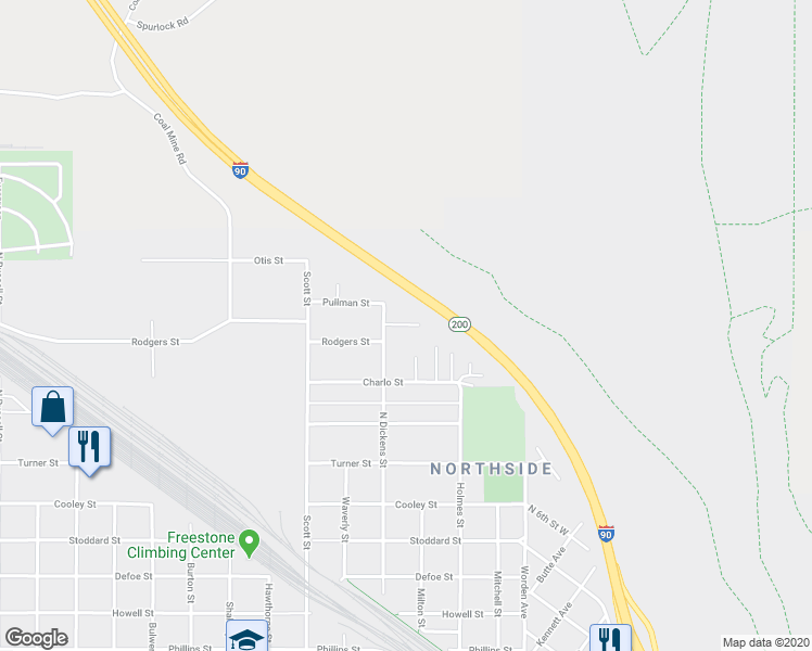map of restaurants, bars, coffee shops, grocery stores, and more near 820 Rodgers Street in Missoula