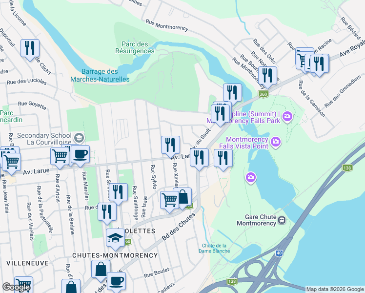 map of restaurants, bars, coffee shops, grocery stores, and more near 2523 Rue Éloise in Québec