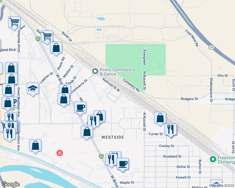 map of restaurants, bars, coffee shops, grocery stores, and more near 2410 Leo Avenue in Missoula