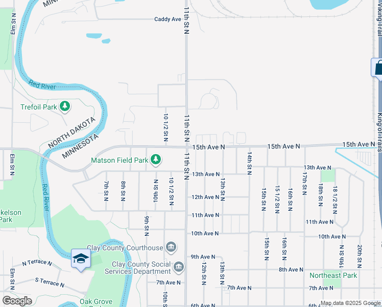 map of restaurants, bars, coffee shops, grocery stores, and more near 1422 11th Street North in Moorhead