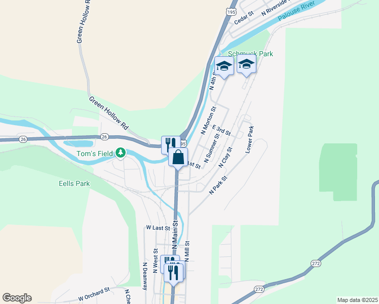 map of restaurants, bars, coffee shops, grocery stores, and more near 907 North Morton Street in Colfax