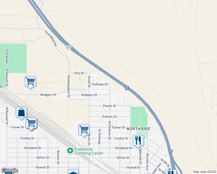 map of restaurants, bars, coffee shops, grocery stores, and more near 1840 North Dickens Street in Missoula