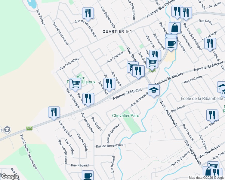 map of restaurants, bars, coffee shops, grocery stores, and more near 41 Rue Dubeau in Québec