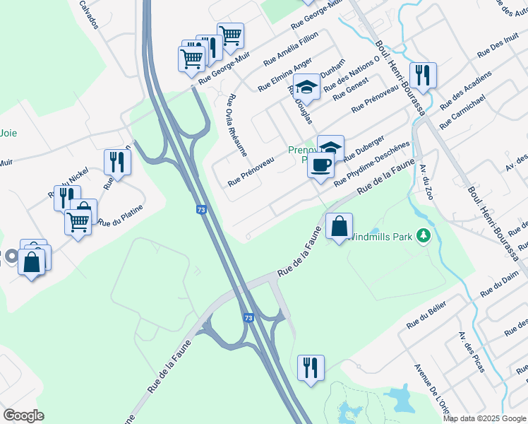 map of restaurants, bars, coffee shops, grocery stores, and more near 291 Rue Duberger in Ville de Québec