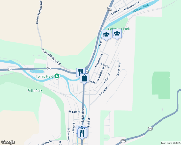 map of restaurants, bars, coffee shops, grocery stores, and more near 907 North Morton Street in Colfax