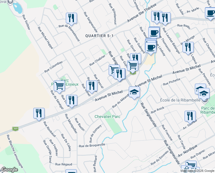 map of restaurants, bars, coffee shops, grocery stores, and more near Boulevard Louis-XIV in Québec