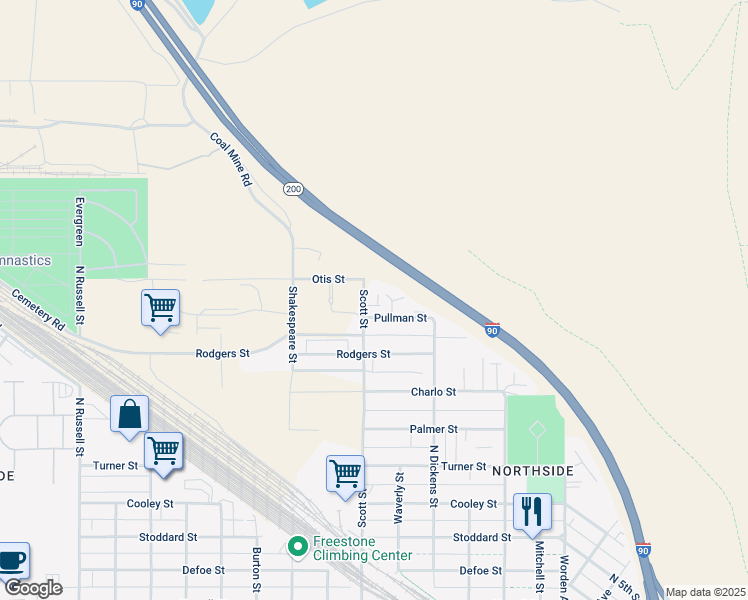 map of restaurants, bars, coffee shops, grocery stores, and more near 1918 Scott Street in Missoula