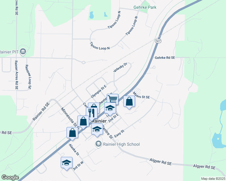 map of restaurants, bars, coffee shops, grocery stores, and more near 308 Rochester Street East in Rainier