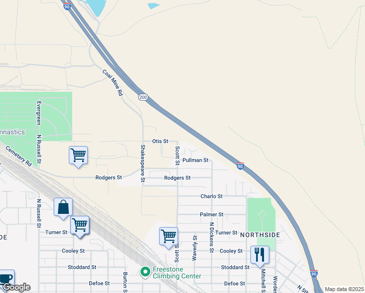 map of restaurants, bars, coffee shops, grocery stores, and more near 1918 Scott Street in Missoula