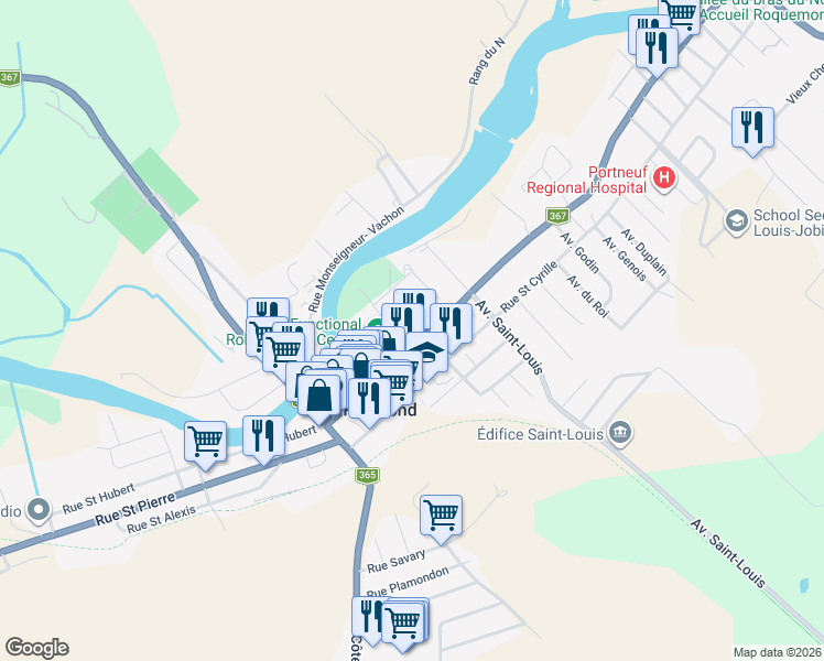 map of restaurants, bars, coffee shops, grocery stores, and more near 387 Rue Saint Joseph in Saint-Raymond