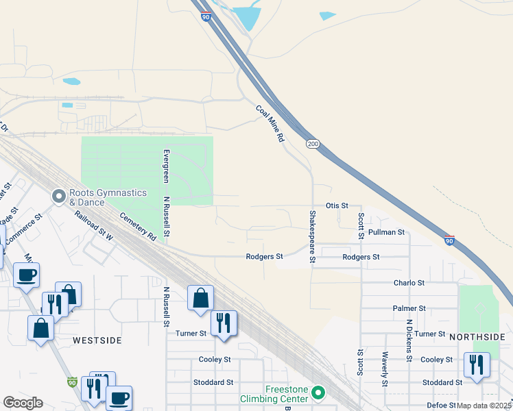 map of restaurants, bars, coffee shops, grocery stores, and more near 1899 Otis Street in Missoula