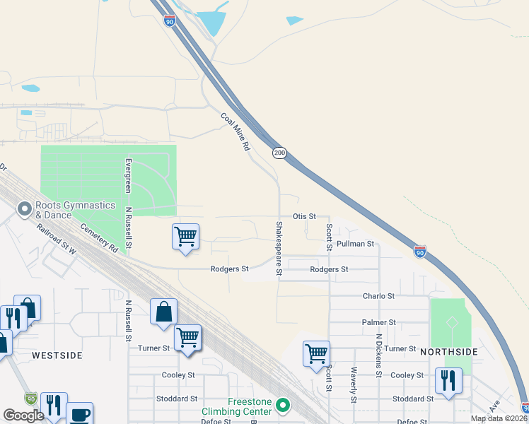map of restaurants, bars, coffee shops, grocery stores, and more near 1220 Otis Street in Missoula