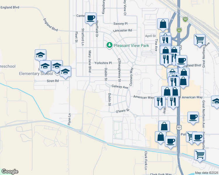 map of restaurants, bars, coffee shops, grocery stores, and more near Dublin Street in Missoula
