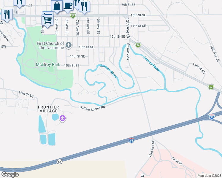 map of restaurants, bars, coffee shops, grocery stores, and more near 1700-1798 9th Ave SE in Jamestown