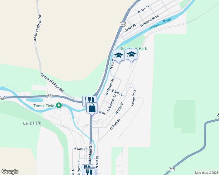 map of restaurants, bars, coffee shops, grocery stores, and more near 1110 North Morton Street in Colfax
