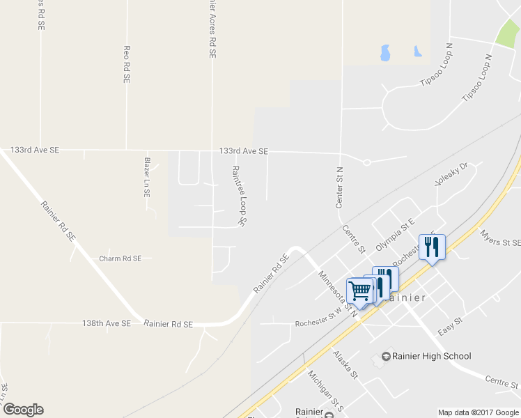 map of restaurants, bars, coffee shops, grocery stores, and more near 117 Rainier Estates Court Southeast in Rainier
