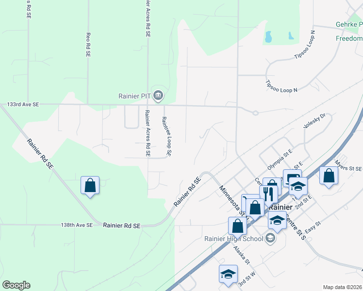 map of restaurants, bars, coffee shops, grocery stores, and more near 117 Rainier Estates Court Southeast in Rainier