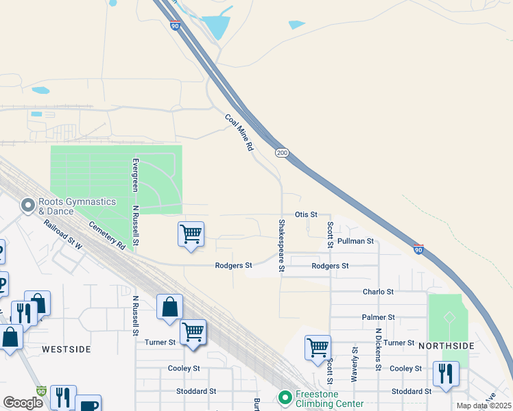 map of restaurants, bars, coffee shops, grocery stores, and more near 1210-1240 Otis Street in Missoula