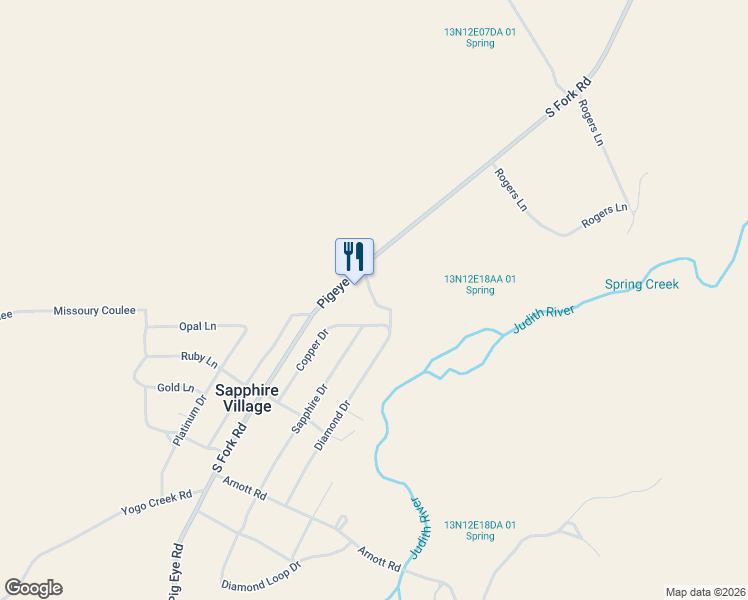 map of restaurants, bars, coffee shops, grocery stores, and more near Ruby Drive in Judith Basin County