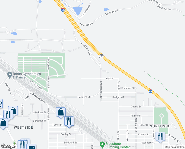 map of restaurants, bars, coffee shops, grocery stores, and more near 1220 Otis Street in Missoula