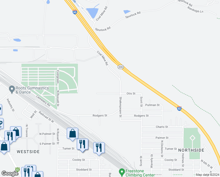 map of restaurants, bars, coffee shops, grocery stores, and more near 1210-1240 Otis Street in Missoula