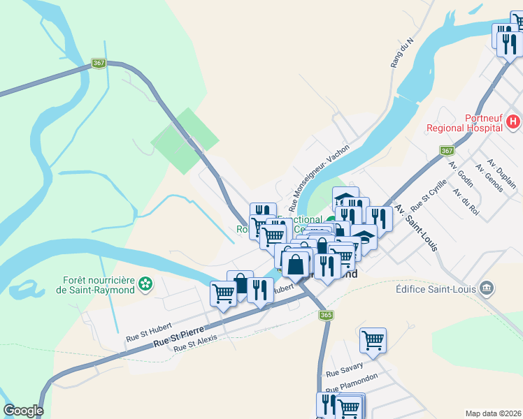 map of restaurants, bars, coffee shops, grocery stores, and more near 166 Avenue Saint Émilien in Saint-Raymond