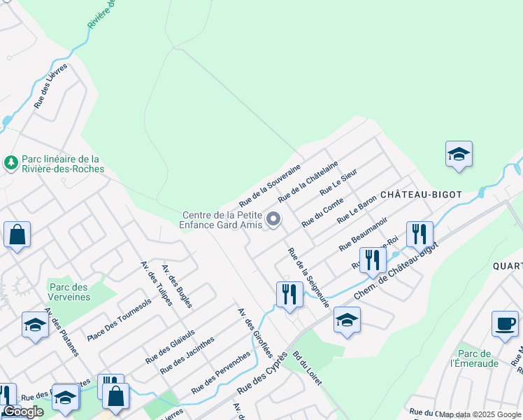 map of restaurants, bars, coffee shops, grocery stores, and more near 1103 Rue de la Châtelaine in Ville de Québec