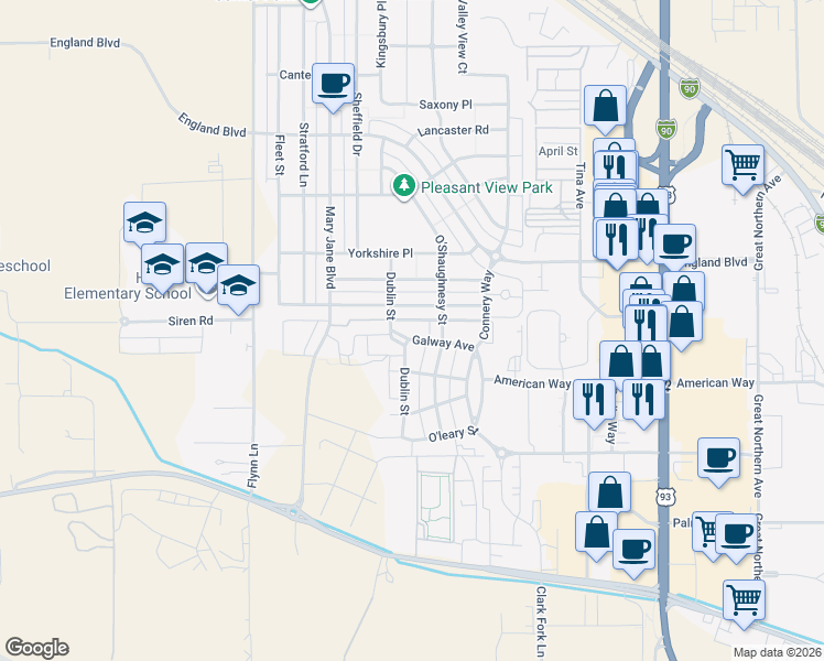 map of restaurants, bars, coffee shops, grocery stores, and more near 2907 Dublin Street in Missoula