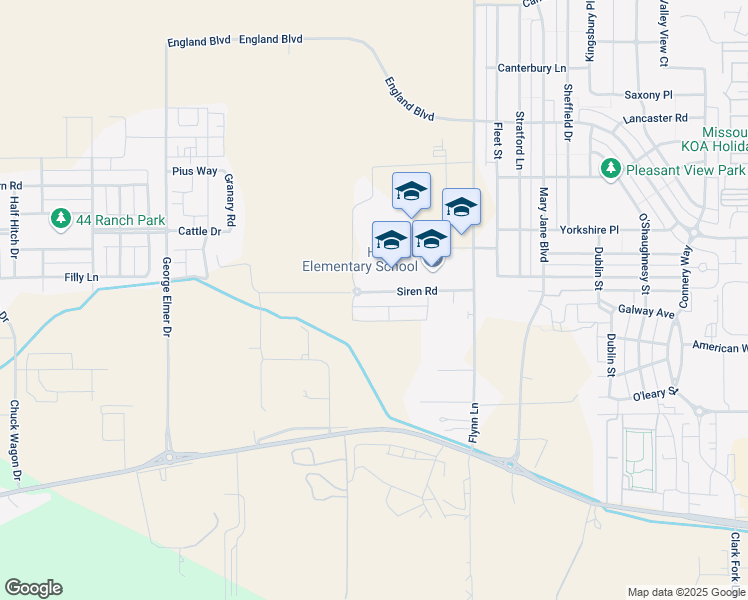 map of restaurants, bars, coffee shops, grocery stores, and more near 4545 Siren's Road in Missoula
