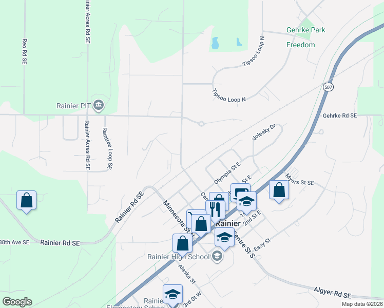 map of restaurants, bars, coffee shops, grocery stores, and more near 202 Seattle Street East in Rainier
