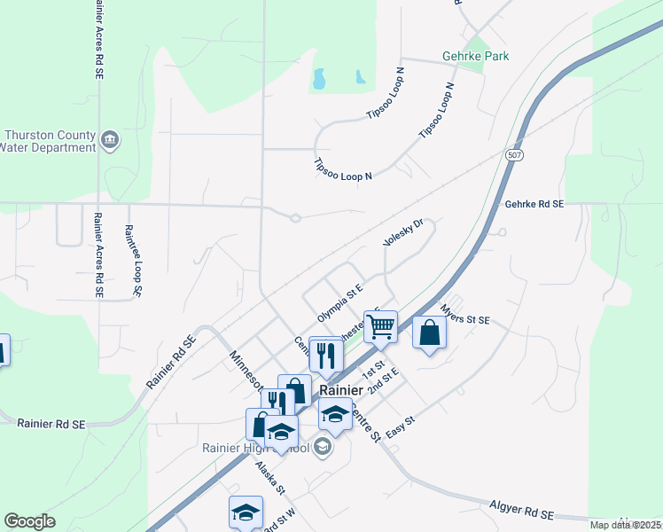 map of restaurants, bars, coffee shops, grocery stores, and more near 302 Seattle Street East in Rainier