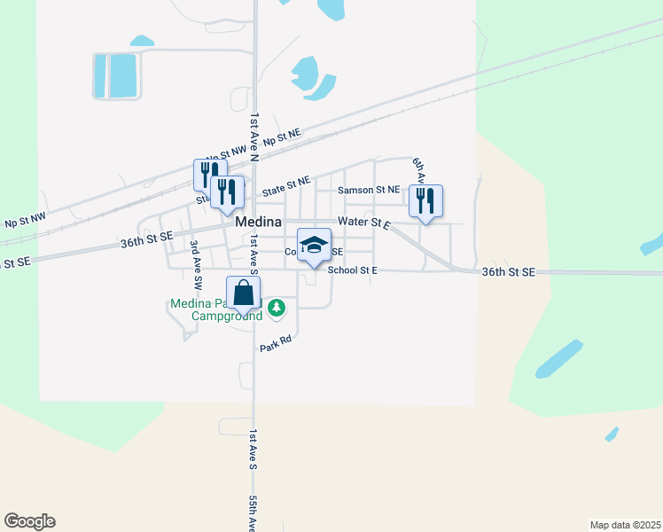 map of restaurants, bars, coffee shops, grocery stores, and more near in Medina