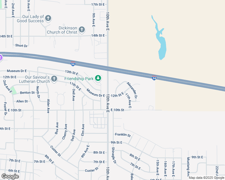 map of restaurants, bars, coffee shops, grocery stores, and more near 1300-1342 10th Avenue East in Dickinson