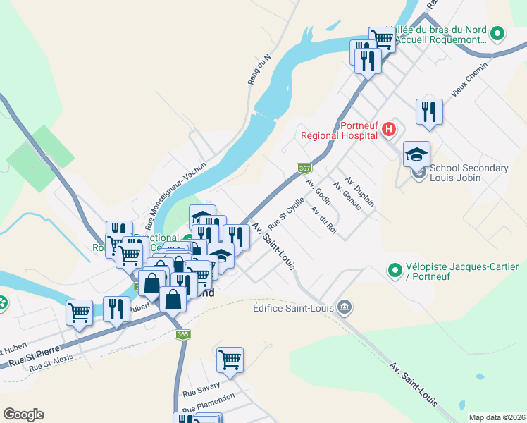 map of restaurants, bars, coffee shops, grocery stores, and more near 504 Rue Saint Joseph in Saint-Raymond